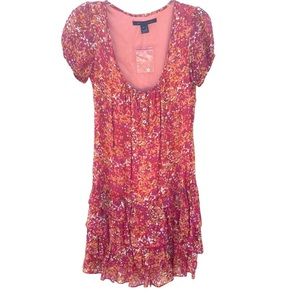 NWT French Connection womens size 0 spotted pink orange tiered ruffle dress